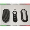 Car Passion TOPBEST Cover Ciave Guscio + Tasti Gomma + Gancio Portachiavi Compatibile con Fiat 500 Punto Evo Panda 500L Compatibile con Lancia Y Ypsilon Musa Delta Scocca Carbon Look Effetto Carbonio