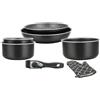 Herzberg - Batteria di Cucina - Set 3 Pentole Induzione e 2 Padelle Antiaderenti in Alluminio Forgiato - Manici Amovibili - Guanto da Cucina Incluso - Compatibile Tutti i Fuochi - Nero