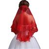 ZEALMAX Velo da sposa classico rosso per cerimonia nuziale, semplice velo lungo pizzo traslucido copricapo per le donne, Rosso, Medium