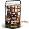 Romon 2 Livelli Portaspezie Girevole, salvaspazio Cucina con porta rotolo da Cucinas, 360° Lazy Susan e Regolabile Organizer Versatile, Anti-scivolo per Dispensa e Comò, Nero (45x28x25cm)