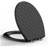 SREWOHS PRO Sedile WC Universali O Forma, motivo a rombi, Tavoletta WC Chiusura Ammortizzata, Sgancio Rapido & Facile da Pulire, incluso modello di installazione, Nero 44,6 × 37,1 cm