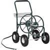 Outsunny Carrello avvolgitubo d'irrigazione in metallo con impugnatura antiscivolo e Cestino Portaoggetti, Verde