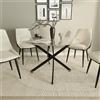 Parama Tavolo rotondo Ø120cm top in vetro temperato trasparente 8mm e gambe incrociate in acciaio nero | Leif