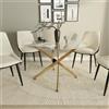 Parama Tavolo rotondo Ø120cm top in vetro temperato trasparente 8mm e gambe incrociate in acciaio dorato | Leif