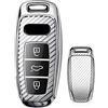 HIBEYO Custodia per Chiave Auto Adatta per Audi 2019 2020 2021 A6 A6L A7 E-Tron A8 Q8 Smart Keyless Entry 3 Tasti Chiave Auto (Argento Carbone)