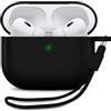 MyGadget Custodia in Silicone per AirPods Pro 2a Generazione [ 2022 ] - [ Compatibile con Qi ] con Braccialetto in Silicone - Custodia Protettiva Morbida - Nero