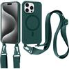 Jrkvniv Cover per iPhone 13 Pro con Cordino, Custodia con Regolabile Laccio Collana Tracolla, Ultra Sottile Silicone Antiurto AntiGraffio Protettiva Case per iPhone 13 Pro, Verde