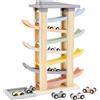 Joyreal Giochi Montessori 1 2 anno - Piste Macchinine Cars per Bambini, Giochi Legno Bambini con 8 Mini Auto Giocattolo e Garage Regalo Natale per Bambino Bambina