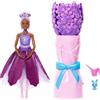 Barbie Petal Pop, bambola profumata con abito floreale viola e accessori, sorpresa bouquet con coniglietto e accessori come annaffiatoio, collana e orecchini, JMF58