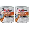 MAXMEYER Smalto a solvente per ferro e legno satinato BIANCO R9010 0,750 L (Confezione da 2)