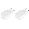 Electraline 70065 Caricatore USB-C Power Delivery PD20W, Adattatore con 1 presa USB tipo C PD2, Spina Europea (Confezione da 2)
