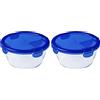 Pyrex Cook&Go Teglia Multiuso Tonda con Coperchio ermetico, TrasparenteYBlu, 2.41 cm (Confezione da 2)