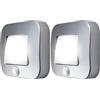 OSRAM Luce notturna NIGHTLUX Hall, argento, IP54, sensore di movimento, a batteria, luce bianca fredda, 4000 K, ideale per corridoi e ingressi (Confezione da 2)