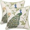 Holibeat Embroidered Peacock Throw Pillow Covers 18 * 18 inches Spring Decoration Pillowcases (Pack of 2) (White)