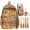 CYGMRFH Capybara - Set di cancelleria con zaino, grazioso set di cancelleria marrone Capybara, per bambini e adolescenti, con penne, portachiavi, astuccio in silicone, borsa a tema animale per