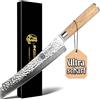 Jingseiho Coltello per pane seghettato per panificazione domestica - 20 cm lama in acciaio Damasco VG-10 ultra affilata e longeva, taglio efficiente per pane croccante e a lievitazione naturale
