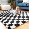 Enyhom Tappeto Salotto Scacchi Moderno 120 x 180 cm, Pelo Lungo Tappeto Camera da Letto Scendiletto Peluche Super Morbido Tappeti Salotto Antiscivolo Lavabile in Lavatrice Tappetino per Soggiorno