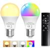 TobeBright Lampadine LED E27 RGB Colori con Telecomando, 9W Dimmerabile RGB+ 3 Temperatura Colore Luce Calda, Luce Naturale, Luce Fredda, Luce d'atmosfera per Feste Bar Halloween (confezione da 2)