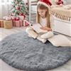 Homaxy Tappeto a pelo lungo, morbido, con fondo antiscivolo, lavabile, per il soggiorno, la cameretta dei bambini, la camera da letto - 160 cm rotondo, Grigio