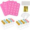 MOAMUN 304 pezzi Cake Pop Maker con 2 supporti per torte pop, 2 stampi per torte in silicone, 300 cake pop/sacchetti trasparenti dorati Twist Ties, 15 fori in acrilico Lollipop Cakepop per matrimonio