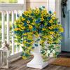 Aisamco Fiori sospesi artificiali per esterni, 4 pezzi di decorazioni di piante finte, fiore di seta finta resistente ai raggi UV con foglie di eucalipto per fioriera esterna cortile portico patio balcone