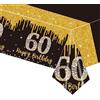 POPOYU Tovaglia per 60° compleanno nero oro, 137*274cm nero oro decorazione tavolo festa 60° compleanno plastica impermeabile copertura tavolo rettangolare per uomini donne lui lei regali compleanno
