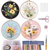 VINTAGE EMBROIDERY V.E. Kit da ricamo per principianti e adulti, 4 set di kit per punto croce prestampato con fiori, gamma completa di kit per ricamo con istruzioni, telaio da ricamo in bambù, fili colorati e strumenti