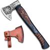 Novahaven Ragnarök - Ascia per esterni forgiata a mano, 22 pollici, regalo e pezzo da collezione in acciaio al carbonio con manico in legno di frassino intagliato, design lupo e drago, fodero in pelle