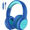 EarFun Cuffie Bambinicon Microfono Integrato, Limitatore di Volume 85/94 dB, USB-C, Condivisione Audio, Archetto Regolabile, Pieghevoli e Confortevoli, per Scuola, Viaggio, Telefono, Blu-Verde