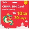 TSIM Cina SIM Card 30 giorni | 10 GB di dati ad alta velocità | Attivazione automatica | Condivisione hotspot consentita | Supporto Google, Facebook, Whats app e altro ancora. Solo dati Nessuna voce.