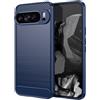 owlhold Cover per Google Pixel 9 Pro XL, Custodia Spazzolata e Fibra di Carbonio Morbido Silicone TPU Slim Fit Case, Antiurto, Antigraffio, Antiscivolo, Protezione Grado Militare, Blu