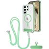 FERLAN Magnetica Cover per Samsung Galaxy S25 Ultra con Cordino, Compatibile con MagSafe, Custodia Traslucida PC Sottile TPU Antiurto Protettiva Case con Corda Collana Tracolla Laccio, verde