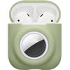 kwmobile Custodia 2 in 1 compatibile con Apple Airpods 1 & 2 e AirTag - Cover Cuffie Bluetooth - Protezione in Silicone con Moschettone - verde matcha