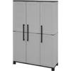 Dmora - Armadio da esterno Nandrin, Mobile porta scope, Armadietto da esterno 3 ante, 100% Made in Italy, 102x37h169 cm, Grigio chiaro e Nero, Finitura righe