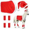 homdat 6 Pezzi di Fasce per Le Gambe di Babbo Natale per Cavallo con Bordo in Pelliccia Sintetica, Cappello di Natale, Sottosella di Babbo Natale per Accessori per Costumi di Natale per Cavallo
