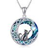 JERWLI Collana con gatto in argento sterling 925, con nodo celtico, con ciondolo a forma di luna, per gatti neri, regali per donne e ragazze amanti dei gatti