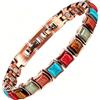 YINOX Braccialetto magnetico da donna, in puro rame, con 20 magneti e pietre turche, stile colorato, idea regalo, 20.5 cm, Acciaio inossidabile Rame