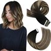 Moresoo Extension Capelli Biadesive Balayage dal Nero Naturale al Castano con Riflessi Biondo Caramello Biadesivo Extension Capelli Extra Forte 30 cm 30g #1B/3/27