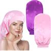 Abeillo Cuffia lunga in raso da donna, grande, in seta, con fascia per legare ed elastici, cuffia per dormire per capelli lunghi e ricci, trecce (rosa, viola)