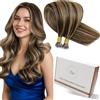 Hetto Extension Capelli Veri Nano Ring Marrone medio & Biondo dorato con riflessi - Remy Capelli Umani Estensioni, Invisibile Adesive, Look Naturale per Uso Quotidiano 50g 50ciocche 40cm