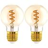Eglo LED E27 dimmerabile, lampadina LED a globo con spirale, lampada vintage ambra, illuminazione retrò, 4 W (equivalente a 15 W), 145 Lumen, bianca calda, 2000k, Edison G60, Ø 6 cm (Confezione da 2)