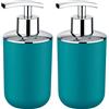 WENKO Dispenser sapone Brasil petrol - infrangibile Capacità: 0.32 l, TPE, 7.3 x 16.5 x 9 cm, Petrolio (Confezione da 2)