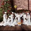 BCSmyer Set di presepi per Natale da interni, 12 pezzi, 16,5 cm, elegante set per decorazioni da tavolo, presepe natalizio in resina, statua della Sacra Famiglia (bianco)