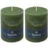 Spaas - Candela pilastro in stile rustico, 100/130 mm, 95 ore, verde scuro (Confezione da 2)