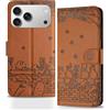 Butnyeoe Cover per iPhone 17 Pro Libro,Gatti/Fiori Motivo in Rilievo Custodia,PU Pelle Protettiva Portafoglio Flip Wallet Case Con Slot per Schede e Magnetica Supporto,Marrone