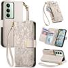 JIUNINE Cover a Libro in Pelle per Xiaomi Redmi 15, Bianco | Custodia Portafoglio in Pelle Sintetica, Stampa Floreale e Foglie, Portacarte, Tasca con Zip, Chiusura Magnetica, Supporto
