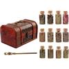 Pentagramtree Set erbe essiccate in scatola legno vintage - Bottigliette vetro con etichette e bastoncino metallico - Per altare, incensi, meditazione, decorazione, regalo esoterico (Set da 12 Erbe Essiccate)