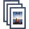 Scholartree Cornice portafoto blu navy in legno A4 con supporto, set di 3, cornice A4, cornice per poster, cornice per certificati, installabile a parete o con piedistallo autoportante