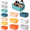SAMSYOKI 14 Pezzi Cestini Portaoggetti in Plastica Scatole Portaoggetti con Manici Contenitore Plastica Rettangolari Scatole Organizer Impilabile per Bagno Cosmetici Armadio Cucina Scaffale (Colorato)