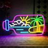 OYCGZV Bottiglia da spiaggia al neon segno tropicale palma LED targa al neon parete spiaggia neon firma USB LED targa per camera da letto birra bar bar cafe club business casa pub grotta uomo festa